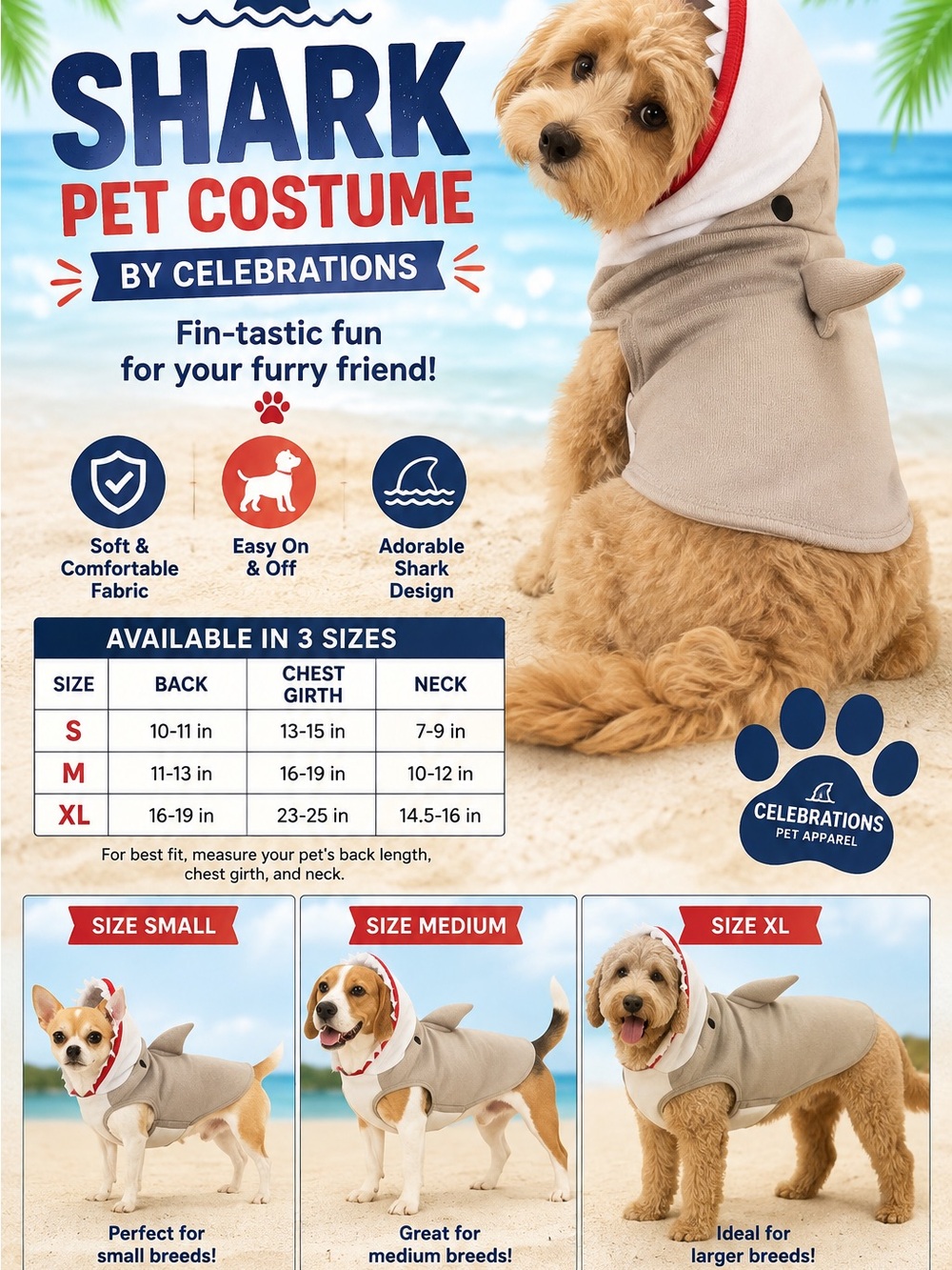 Shark Dog Costume in Cream